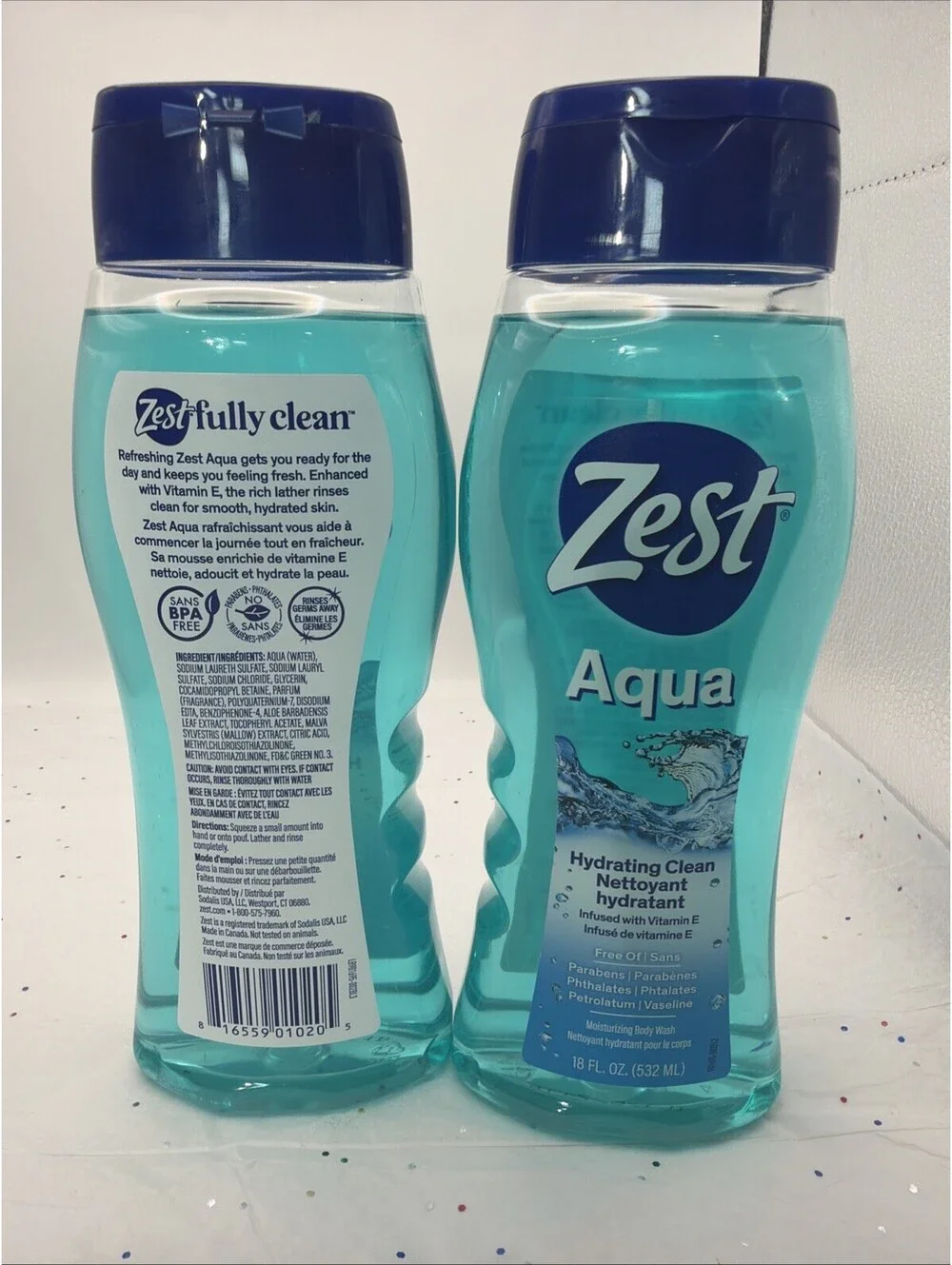 Zest Body Wash Aqua 18 oz 2 Pack Moisturizing Shower Gel Fresh Clean Scent NEW